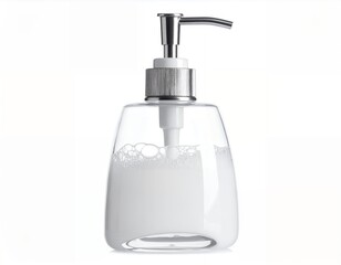 Obraz premium White soap dispenser with silver pump isolated on white background