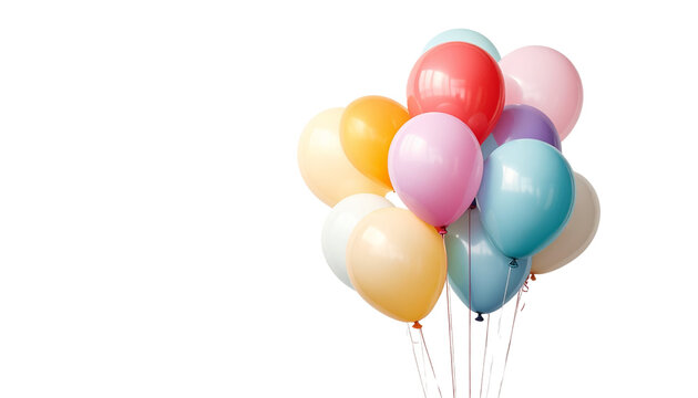 A vibrant bunch of colorful pink and white helium balloons on strings creates a happy celebration group isolated on white for a festive birthday party or anniversary decoration