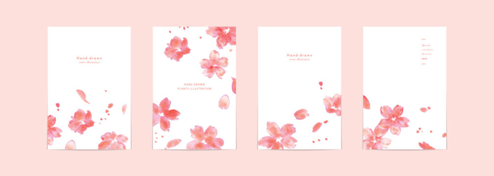 水彩画。水彩タッチの桜ポストカードテンプレート。桜のベクターイラスト。Watercolor painting. Watercolor cherry blossom postcard template. Cherry blossom vector illustration.
