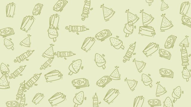 Faded green food pattern with hotdogs and ice cream. Perfect for food blog banners, summer picnic invitations, or restaurant menus.