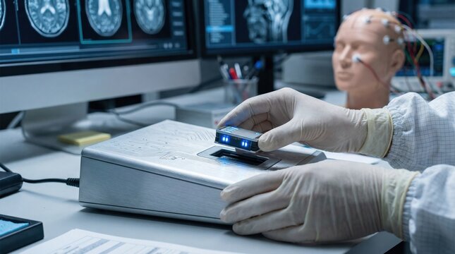 Medical Researcher Optimizing Neurotechnology Interface Using Real Time Data Analysis on Laboratory Monitoring Equipment for Enhanced Human Brain Analytics and Innovation Outcomes