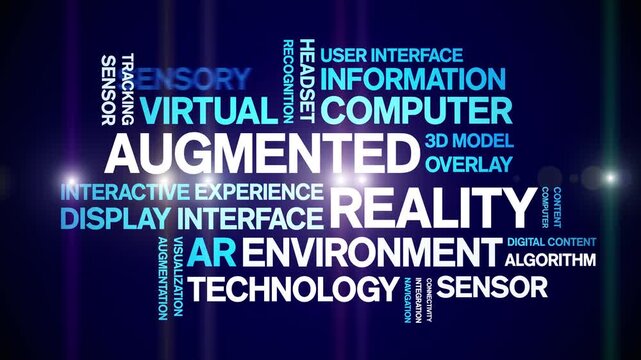 Augmented Reality animated word cloud-text design animation tag kinetic typography seamless loop.