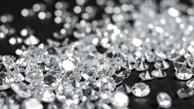 Close-up of dazzling diamonds, meticulously arranged against a dark backdrop, creating sparkling effect