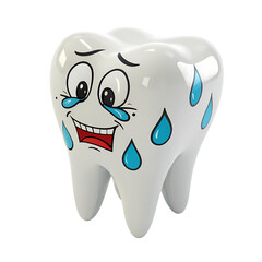 Crying Tooth Cartoon Character, Isolated Subject