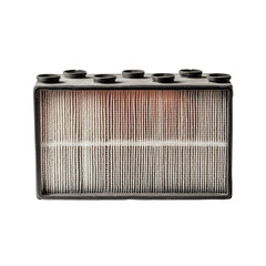 Rectangular air filter with a black frame and white vertical pleats