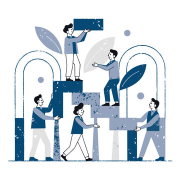 People working together on a large project, collaborating and building something new, from various viewpoints