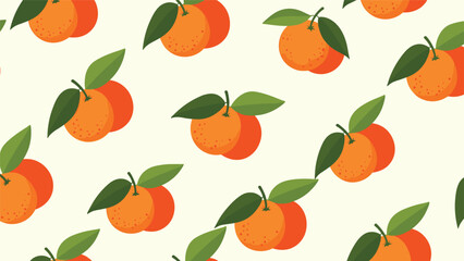 Obraz premium Cheerful seamless pattern showing pairs of ripe oranges with green leaves on a light cream background ideal for summer fashion designs.