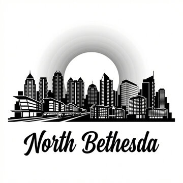 North Bethesda Skyline Silhouette &mdash; A High-Density Urban District in Montgomery County Vector Illustration