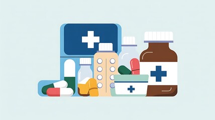 medicine and pills in a first aid kit