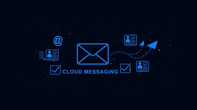 Cloud Messaging Service on Dark Background with Blue email online communication digital messaging cloud computing