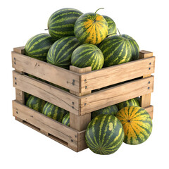 Wooden Crate Overflowing with Ripe Watermelons