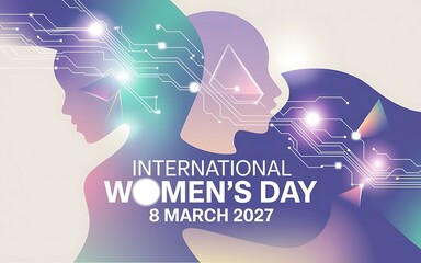 International Women&rsquo;s Day 2027 abstract women profile with digital technology background. Perfect for women empowerment themes technology innovation equality and global awareness designs.