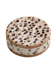 Round ice cream sandwich with cookie wafers, chocolate chips, isolated