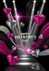 Happy Valentines Day Romantic Hearts Stage Lights Celebration