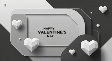 Happy Valentines Day geometric hearts monochrome background