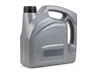 Gray plastic jug with handle and black cap, isolated on white background