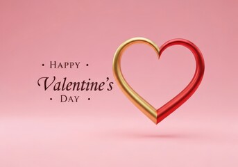 Happy Valentines Day greeting with a beautiful golden and red heart outline on a pink background