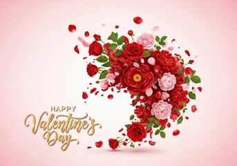 Happy Valentines Day greeting with beautiful red and pink roses