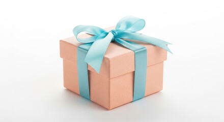 Obraz premium Gift box with blue ribbon placed on a plain surface in a well lit setting during daytime