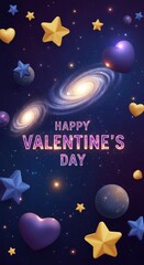 Fototapeta premium Happy Valentines Day in Space with Stars and Planets
