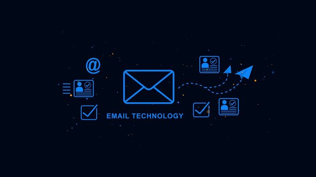 Email Technology Concept with and Symbols on Dark Background email marketing digital communication online messaging