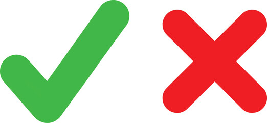 Green Check Mark and Red X Mark Flat Vector Icons for Approval and Denial Decisions