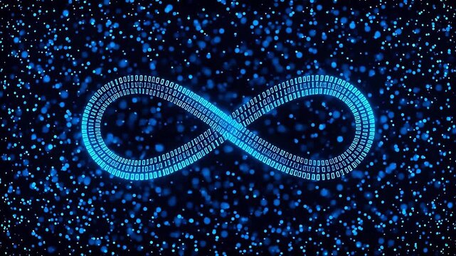 Blue infinity symbol in digital space