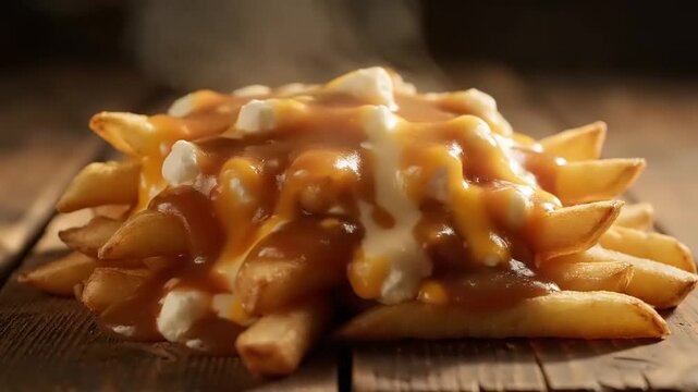 Delicious Canadian Poutine Golden Fries, Rich Gravy, and Creamy Cheese