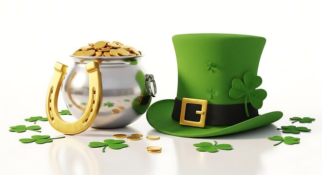 St patrick's day celebration with leprechaun hat and pot of gold