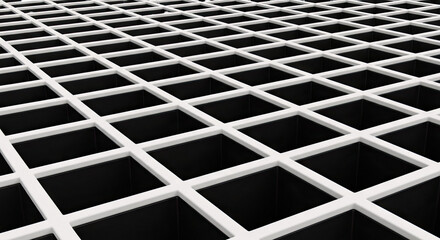 Abstract Grid Pattern with White Lines and Black Cubes