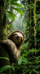 Obraz premium Sloth in the Lush Rainforest Canopy - A Slow-Paced Life.