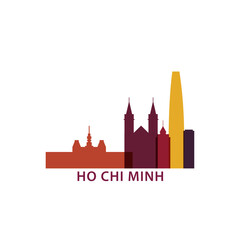 Obraz premium Ho Chi Minh logo, clip art with cityscape, skyline, panorama, sightseeing. Vector flat isolated illustration. Vietnam city image with landmarks and buildings