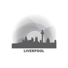 Obraz premium Liverpool logo, clip art with cityscape, skyline, panorama, sightseeing. Vector flat isolated illustration. UK England city image with landmarks and buildings