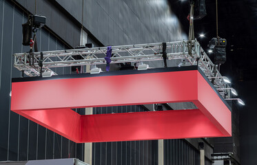 Hanging red horizontal banner billboard