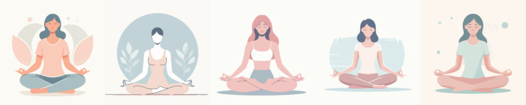 a woman meditating in a simple and minimalist flat design vector style