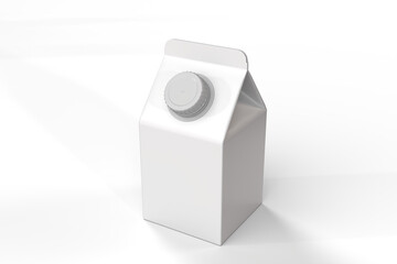 3D Milk or juice carton packaging mockup and screw cap isolated on background. Cardboard container for milk, juice, plant-based drink, branding, label design, food packaging, and product presentation.
