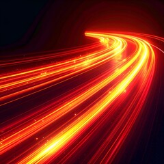 Bright, curving light trails against a dark backdrop, creating motion