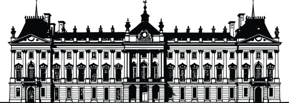 Palace of Versailles Outline Vector Illustration Minimal Monochrome Line Art