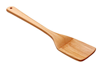 Single wooden spatula with hanging hole on black background kitchen utensil, Png On White Background, Isolated on Transparent Background, Cut Out