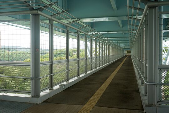 Pedestrian walkway under the Shinsaikai Bridge in Sasebo, Japan