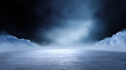 Fototapeta premium Dark and Mysterious Misty Landscape with Ethereal Light and Smoke Effects Creating a Dreamy Atmosphere for Cinematic or Fantasy Backgrounds