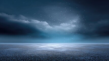 Fototapeta premium Tranquil Landscape at Dusk with Dark Clouds and Light Reflections on Water Surface in an Ethereal Blue Tone