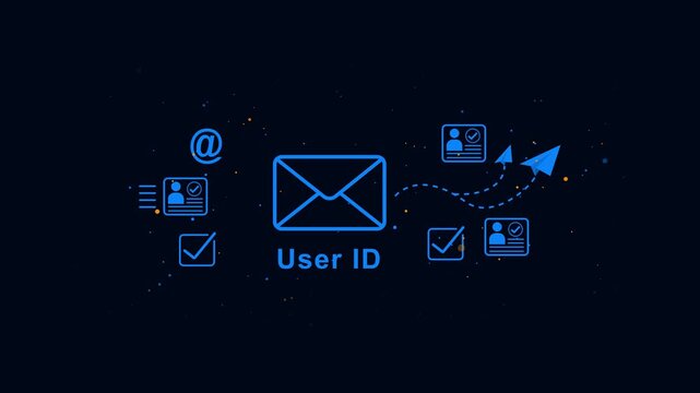 User id verification process with email and profile on dark background with blue profile login authentication