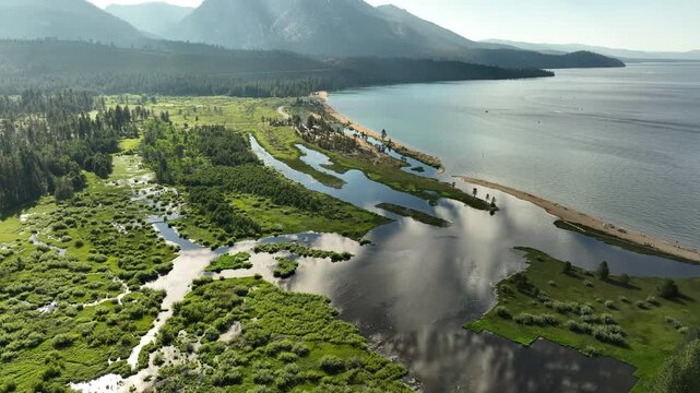 Lake Tahoe Aerial Shot Reflections on Taylor Creek L California USA