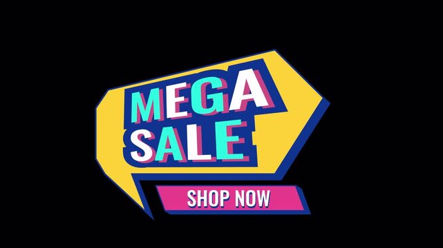 Animated Mega Sale Speech Bubble Icon with &ldquo;Shop Now&rdquo; Call to Action, Transparent Background, Alpha Channel