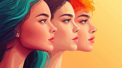 Fototapeta premium Bold flat design style illustration of women with skin, using clean lines and solid colors.