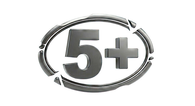 Black 5+ symbol within a broken circle emblem