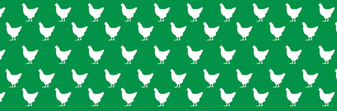 chicken white, pattern on a green background, 