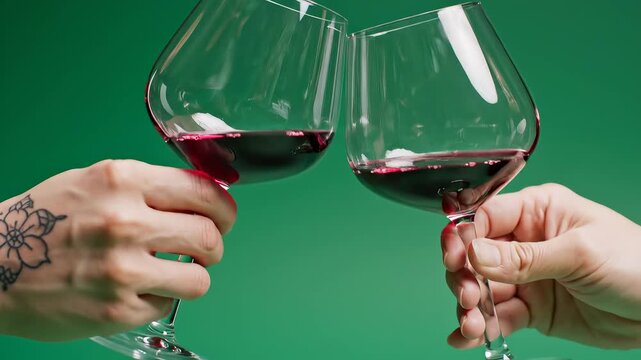 Two hands clinking wine glasses