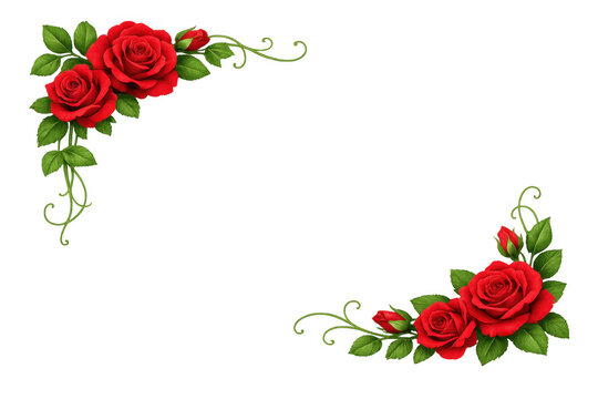 Red rose floral corner border element for romantic greeting card, wedding invitation, valentine, anniversary, or special occasion